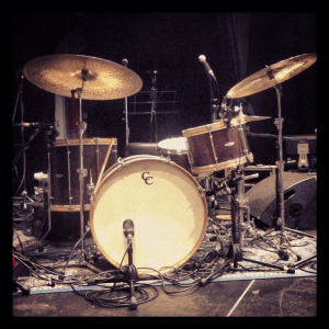 C&C LPL drums, Zildjian Constantinople cymbals, Vic Firth sticks, Aquarian Drum Heads, DW hardware